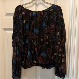 Free People Black Multicolor Floral Blouse